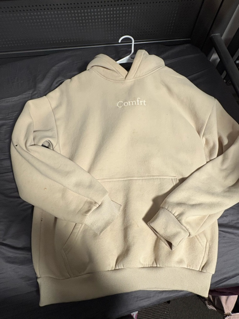 Comfrt Embroidered Cream Hoodie Sweatshirt